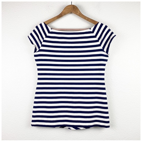 Lafayette 148 Reese Bedford Stripe Short-Sleeve Top Size‎ Medium - Picture 3 of 9